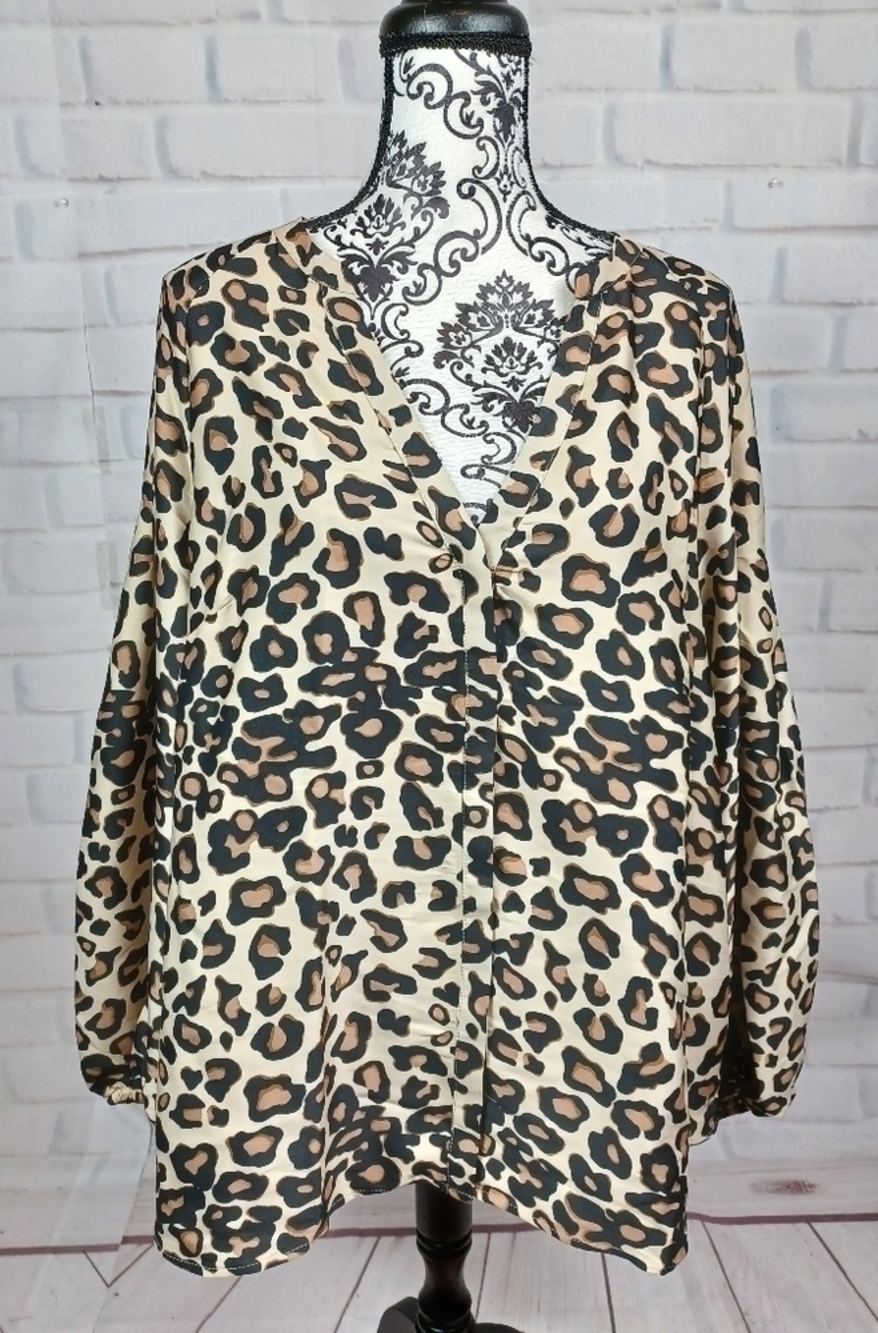 Boden women's long balloon sleeve animal print button front shirt size 18 b11